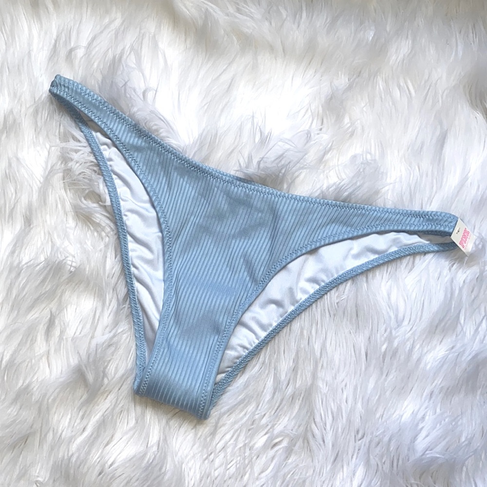 VS PINK • Ribbed Baby Blue High Leg Bikini Bottoms